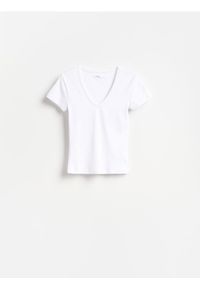 Reserved - T-shirt z bawełną - biały. Kolor: biały. Materiał: bawełna