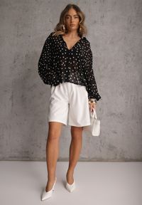 Renee - Czarna Koszula z Wiskozy i Bawełny Zdobiona Groszkami i Plisami na Rękawach Osharus. Okazja: na co dzień. Kolor: czarny. Materiał: wiskoza, bawełna. Wzór: aplikacja, grochy. Styl: casual #5