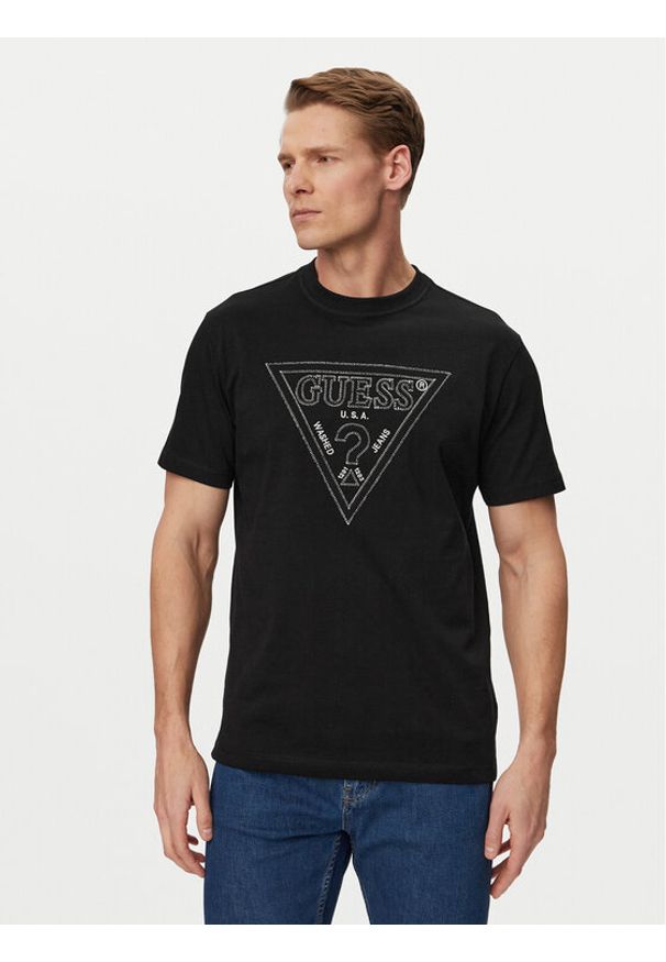 Guess T-Shirt M6GI15 K3008 Czarny Regular Fit. Kolor: czarny. Materiał: bawełna