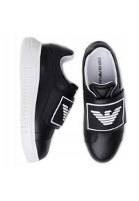 Emporio Armani - EMPORIO ARMANI Czarne sneakersy. Zapięcie: rzepy. Kolor: czarny. Materiał: materiał, guma #6