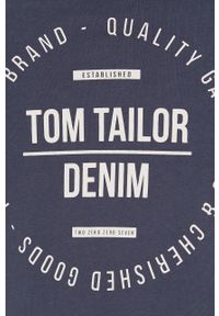 Tom Tailor Bluza bawełniana męska z kapturem z nadrukiem. Okazja: na co dzień. Typ kołnierza: kaptur. Kolor: niebieski. Materiał: bawełna. Wzór: nadruk. Styl: casual
