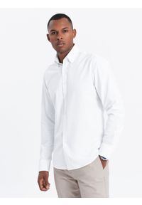 Ombre Clothing - Koszula męska z tkaniny w stylu Oxford REGULAR - biała V1 OM-SHOS-0114 - XXL. Kolor: biały. Materiał: tkanina #3