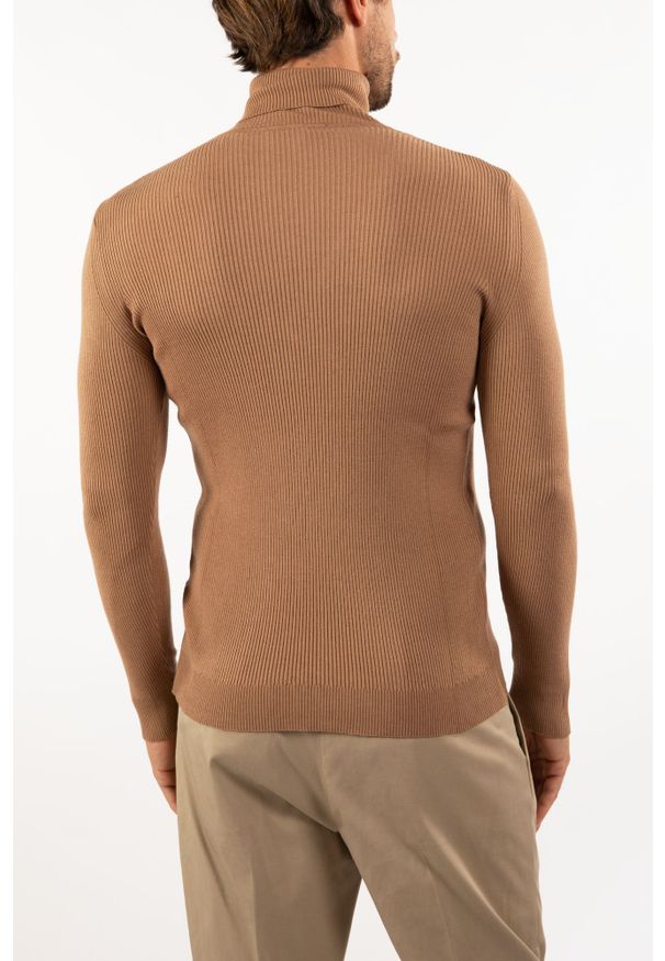 Takeshy Kurosawa Sweter | 83058 | Dolcevita Costina Lana | Mężczyzna | Brązowy. Typ kołnierza: golf. Kolor: brązowy. Materiał: wełna, kaszmir, wiskoza, poliamid. Wzór: aplikacja, ze splotem