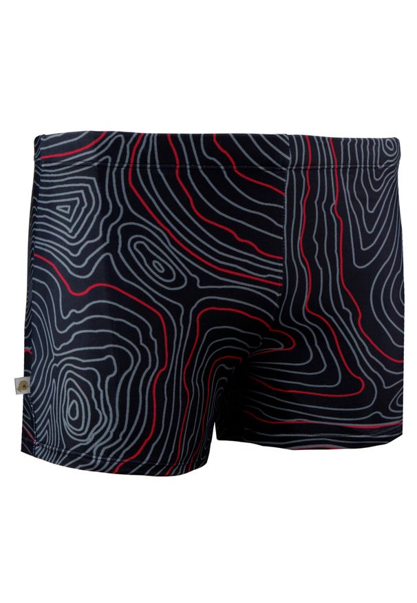 GUGGEN MOUNTAIN - Męskie kąpielówki w paski wysokiej jakości nadruk. Kolor: czerwony, wielokolorowy, czarny. Materiał: poliester, elastan. Wzór: paski, nadruk