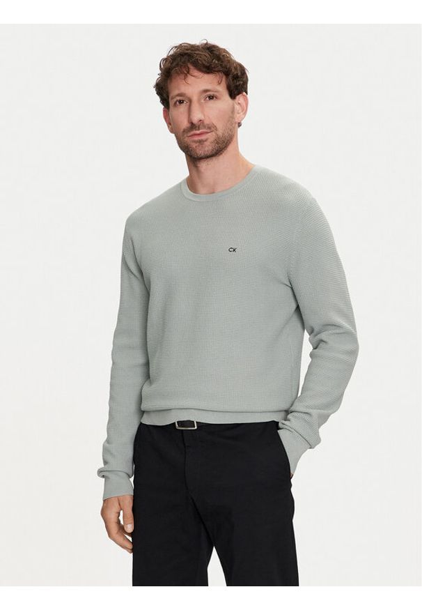 Calvin Klein Sweter K10K113031 Zielony Regular Fit. Kolor: zielony. Materiał: bawełna