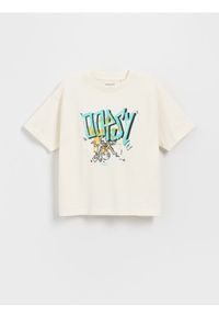 Reserved - Bawełniany t-shirt z nadrukiem - złamana biel. Materiał: bawełna. Wzór: nadruk