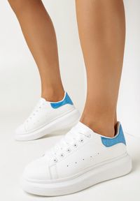 Born2be - Biało-Niebieskie Sneakersy Doroki. Okazja: na co dzień. Wysokość cholewki: przed kostkę. Nosek buta: okrągły. Kolor: biały. Materiał: materiał. Szerokość cholewki: normalna #5