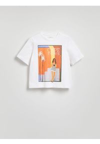 Reserved - Bawełniany t-shirt z nadrukiem - biały. Kolor: biały. Materiał: bawełna. Wzór: nadruk #1