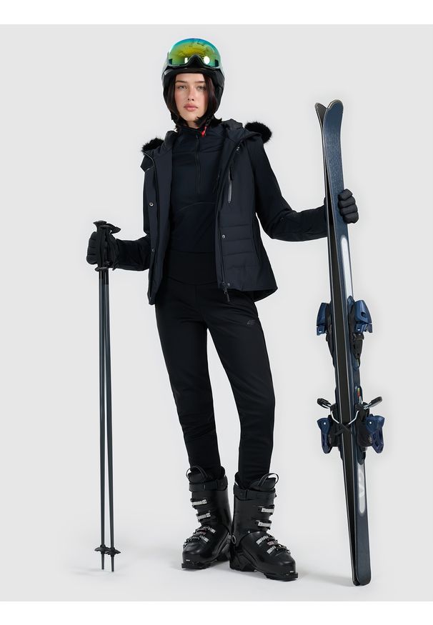 4f - 4F Kurtka narciarska membrana 10000 damska - czarna XL. Kolor: czarny. Materiał: poliester, skóra, materiał, futro. Wzór: gładki. Sezon: zima