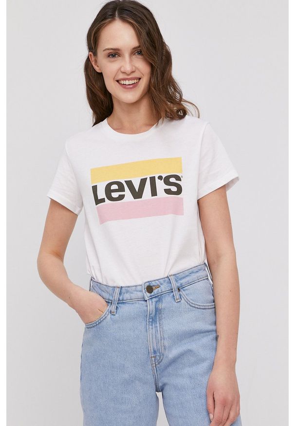 Levi's® - Levi's T-shirt kolor biały. Okazja: na spotkanie biznesowe, na co dzień. Kolor: biały. Materiał: bawełna. Wzór: nadruk. Styl: biznesowy, casual