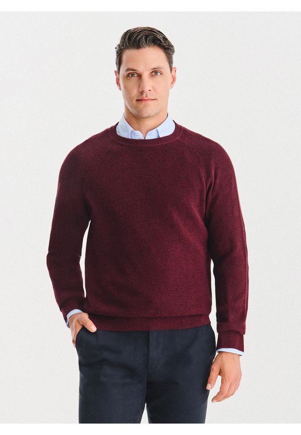 Pako Lorente - PAKO LORENTE – Bordowy bawełniany sweter męski. Okazja: na co dzień. Kolor: czerwony. Materiał: bawełna. Sezon: jesień. Styl: casual