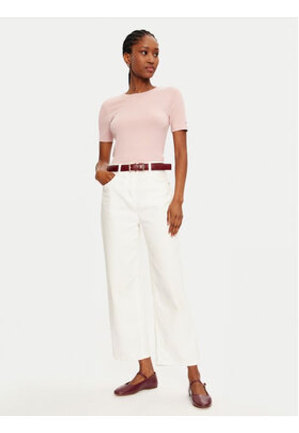 TOMMY HILFIGER - Tommy Hilfiger T-Shirt WW0WW43918 Różowy Slim Fit. Kolor: różowy. Materiał: wiskoza