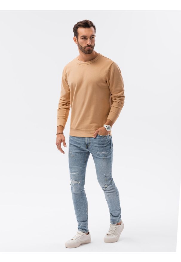 Ombre Clothing - Bluza męska bez kaptura bawełniana B1146 - jasnobrązowa - XXL. Typ kołnierza: bez kaptura. Kolor: brązowy. Materiał: bawełna. Styl: klasyczny, elegancki