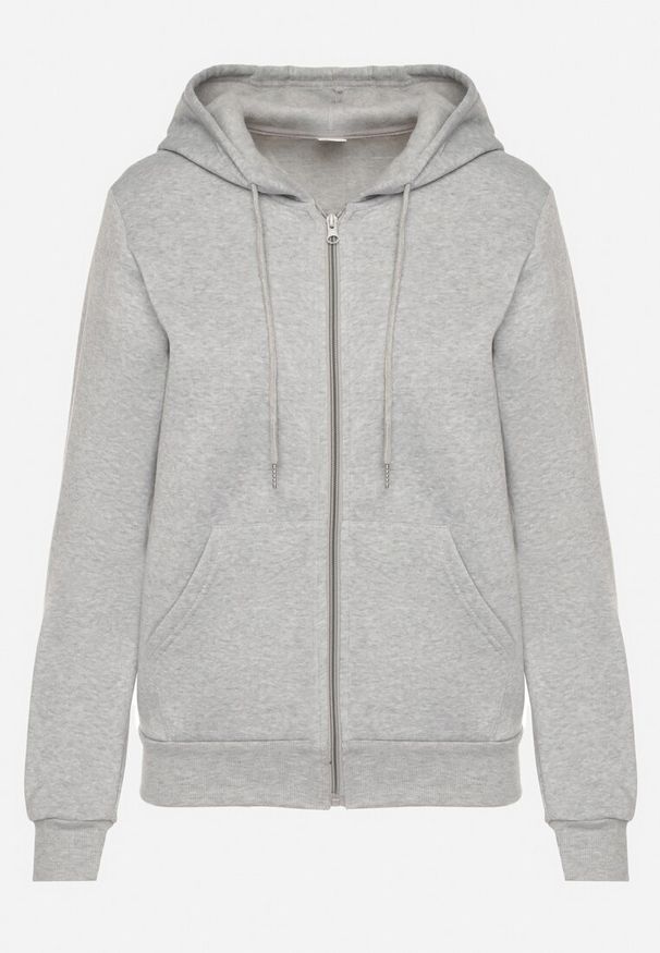 Born2be - Szara Rozpinana Bluza z Kapturem Bawełną i Sznurkami Viltara. Okazja: na co dzień. Typ kołnierza: kaptur. Kolor: szary. Materiał: bawełna. Styl: casual