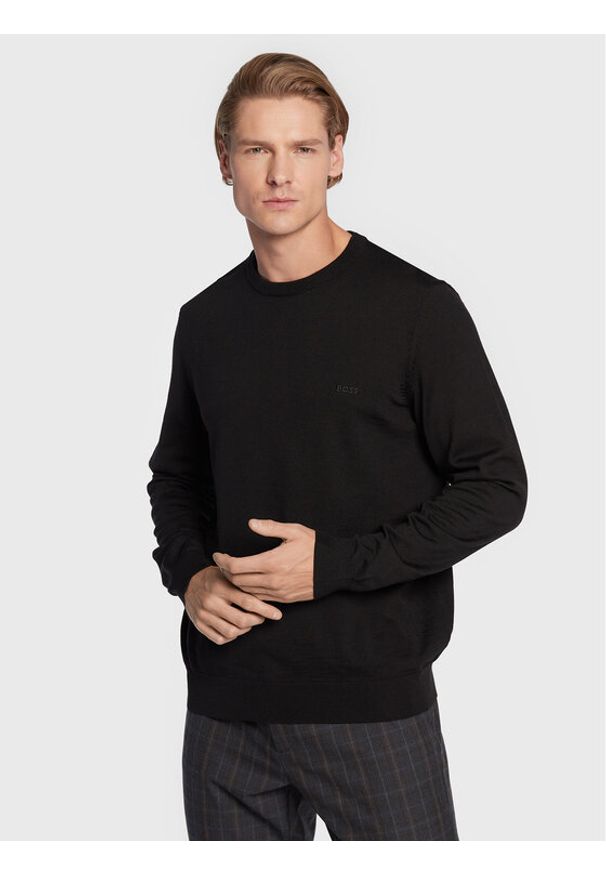 BOSS - Boss Sweter Botto-L 50476364 Czarny Regular Fit. Kolor: czarny. Materiał: wełna