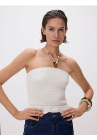 Reserved - Top z ozdobnymi koralikami - złamana biel. Materiał: bawełna, dzianina #1