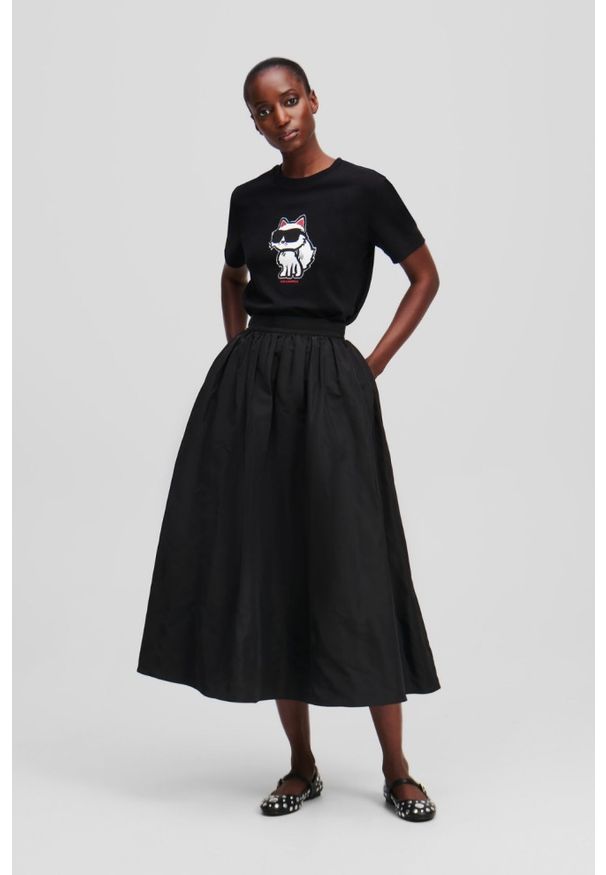 Karl Lagerfeld - KARL LAGERFELD Czarny damski t-shirt Ikon Sketch Choupette, Rozmiar XS. Okazja: na co dzień. Kolor: czarny. Materiał: materiał. Wzór: nadruk. Styl: casual