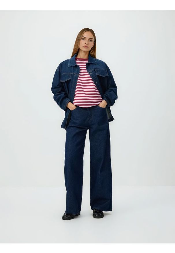 Reserved - T-shirt z bawełny merceryzowanej - pastelowy róż. Kolor: różowy. Materiał: bawełna