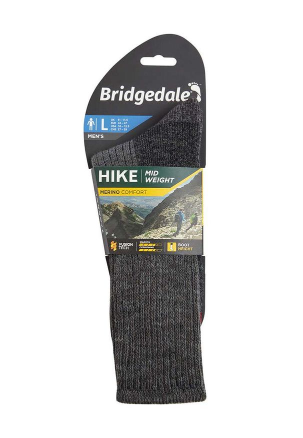 BRIDGEDALE - Skarpety do trekkingu Bridgedale Hike Mid Merino C Boot. Kolor: szary. Sport: turystyka piesza