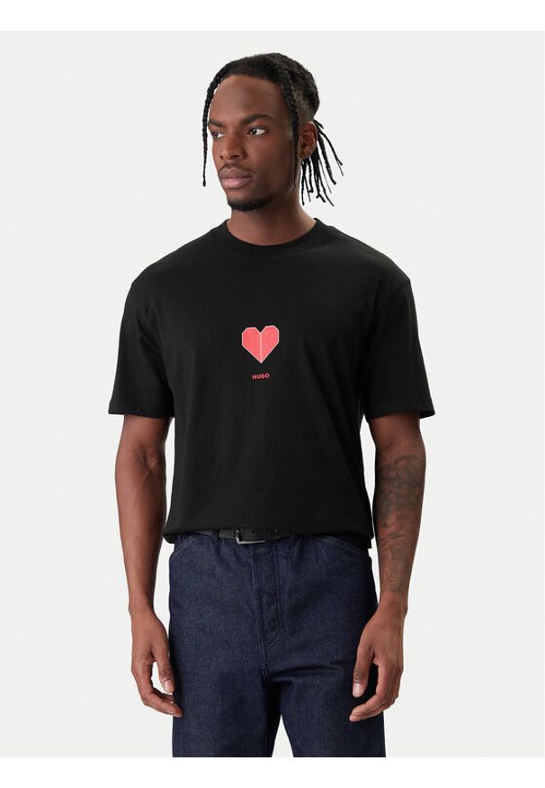 Hugo - HUGO T-Shirt Dalentin 50553429 Czarny Relaxed Fit. Kolor: czarny. Materiał: bawełna