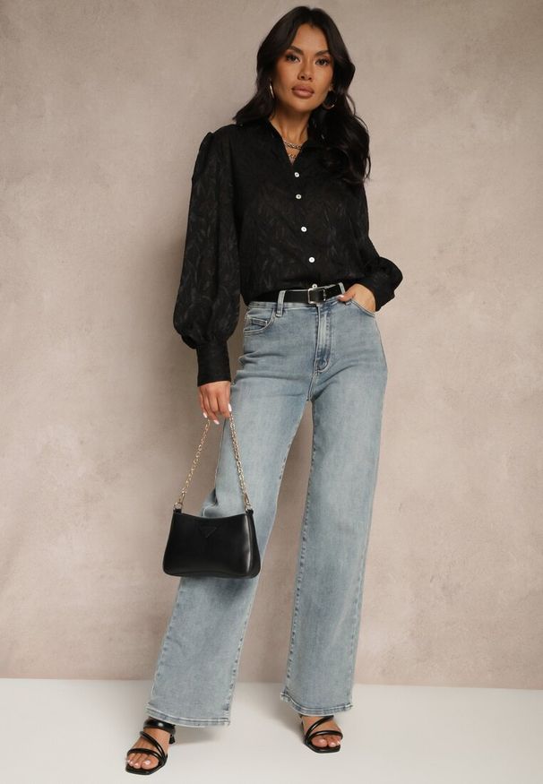 Renee - Czarna Koszula w Klasycznym Stylu Nalelite. Okazja: na co dzień, na spotkanie biznesowe, do pracy. Kolor: czarny. Materiał: jeans. Styl: klasyczny