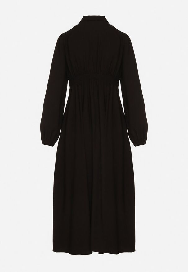 Born2be - Czarna Wiskozowa Plisowana Sukienka z Wiązaniem Asorrise. Okazja: na co dzień. Kolor: czarny. Materiał: wiskoza. Styl: elegancki, casual