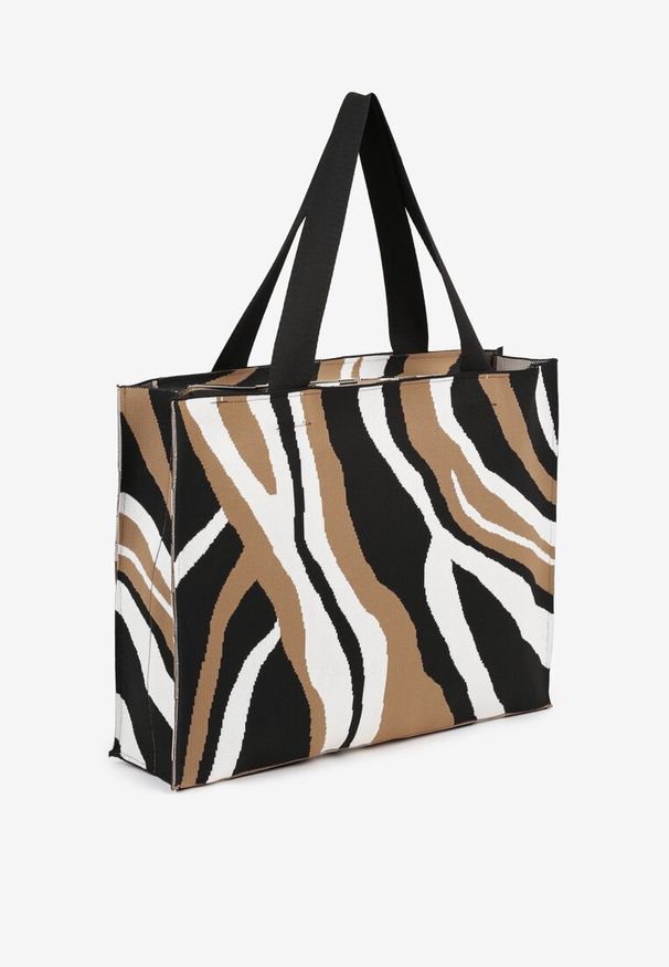 Renee - Brązowa Torebka Shopper w Nieregularne Paski Salinira. Kolor: brązowy. Wzór: paski. Styl: elegancki