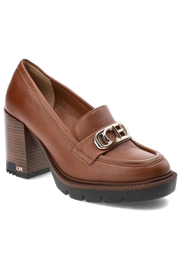 Brązowe Półbuty CheBello Eleganckie Skórzane Buty Na Obcasie. Kolor: brązowy. Materiał: skóra. Szerokość cholewki: normalna. Obcas: na obcasie. Styl: elegancki. Wysokość obcasa: średni