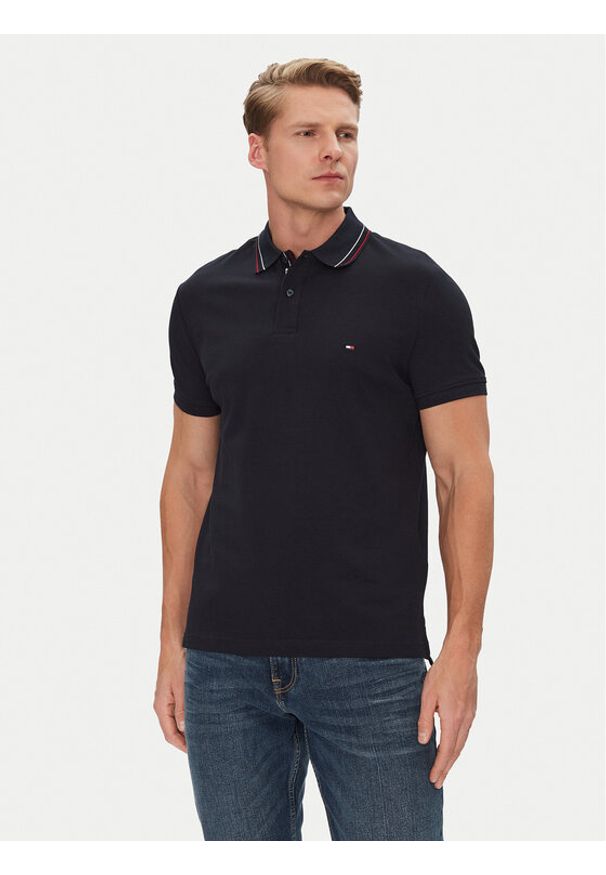 TOMMY HILFIGER - Tommy Hilfiger Polo Placket Interest MW0MW38459 Granatowy Regular Fit. Typ kołnierza: polo. Kolor: niebieski. Materiał: bawełna