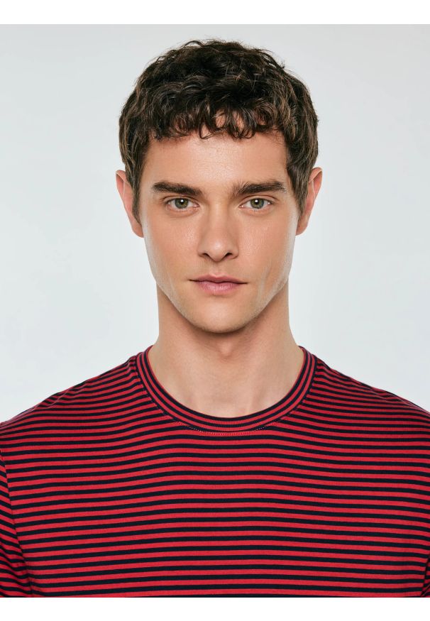 Big-Star - Koszulka męska w paski czerwona Garri 603. Kolor: czerwony. Materiał: materiał, bawełna, dzianina. Wzór: paski. Styl: klasyczny