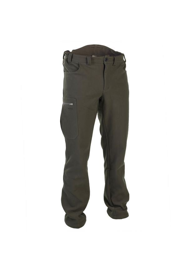 SOLOGNAC - Spodnie myśliwskie Solognac 100 polarowe. Kolor: wielokolorowy, brązowy, zielony. Materiał: poliester, materiał. Sport: outdoor