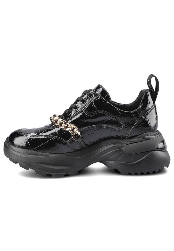 CheBello - Czarne Sneakersy Chebello Damskie Wygodne Obuwie. Okazja: na co dzień. Kolor: czarny. Materiał: lakier, skóra. Szerokość cholewki: normalna. Wzór: aplikacja, nadruk, motyw zwierzęcy. Styl: sportowy, casual