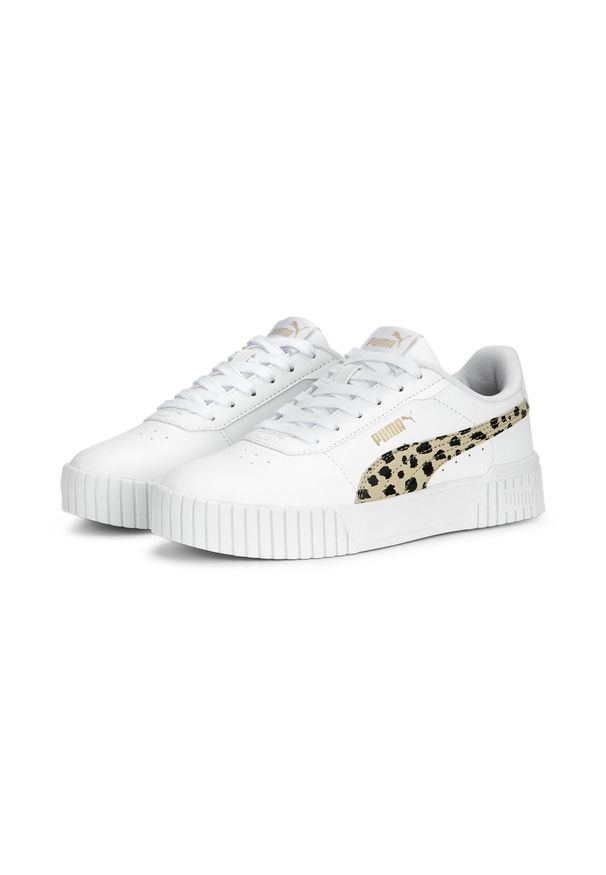Puma - Młodzieżowe sneakersy Carina 2.0 Holo PUMA White Granola Black Gold Beige. Kolor: biały, wielokolorowy, beżowy, czarny. Wzór: motyw zwierzęcy. Sezon: lato