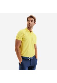 INESIS - Koszulka polo do golfa z krótkim rękawem męska Inesis MW500. Typ kołnierza: polo, golf. Kolor: żółty. Materiał: poliester, bawełna, materiał. Długość rękawa: krótki rękaw. Długość: krótkie. Styl: klasyczny, sportowy #1