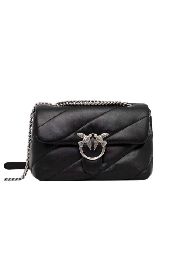 Pinko - PINKO Czarna skórzana damska torebka listonoszka Love Puff Classic. Kolor: czarny. Materiał: skórzane. Styl: elegancki, klasyczny