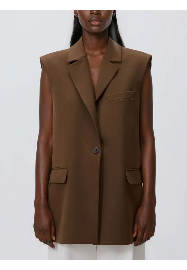 Reserved - Kamizelka z zakładką na plecach - brązowy. Kolor: brązowy. Materiał: tkanina, wiskoza