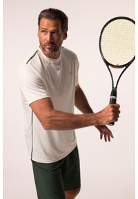 JAY-PI - Męska Koszulka funkcyjna tennis rękaw 1/2 kontrastowe paski QuickDry. Kolekcja: plus size. Kolor: biały. Materiał: elastan, poliester, materiał. Wzór: paski