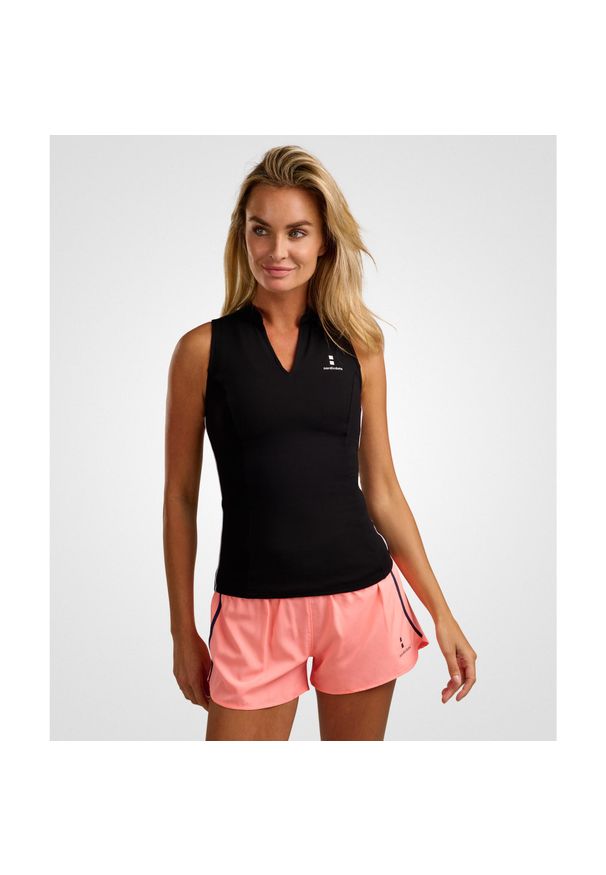 NORDICDOTS - Damska koszulka do tenisa/padela/golfa Elegance czarna. Typ kołnierza: golf. Kolor: czarny. Materiał: nylon, elastan. Sport: golf, tenis