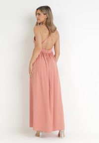 Born2be - Różowa Maxi Sukienka na Ramiączkach o Rozkloszowanym Fasonie z Trójkątnym Dekoltem Juliane. Kolor: różowy. Długość rękawa: na ramiączkach. Typ sukienki: rozkloszowane. Długość: maxi #5