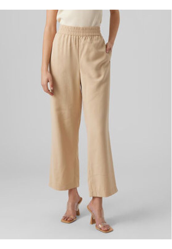 Vero Moda Spodnie materiałowe Carmen 10278926 Beżowy Wide Leg. Kolor: beżowy. Materiał: wiskoza