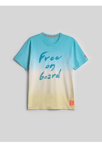 4f - 4F T-shirt regular z nadrukiem męski - turkusowa XXL. Okazja: na spacer, na co dzień. Kolor: turkusowy. Materiał: jeans, materiał, dresówka. Wzór: nadruk. Styl: casual, klasyczny #1