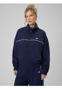 4f - 4F Bluza dresowa regular bez kaptura damska - granatowa XL. Okazja: na co dzień. Typ kołnierza: bez kaptura. Kolor: niebieski. Materiał: dresówka. Styl: casual, klasyczny #1