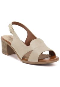 Skórzane sandały damskie na klocku beżowe Sergio Leone SK578-S. Kolor: beżowy. Materiał: skóra #1