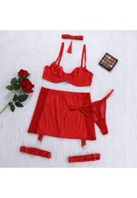 Intica - Bodycon komplet bielizny z koronkowym wykończeniem na wyjątkowe okazje Dodi. Kolor: czerwony. Materiał: koronka. Wzór: paski #1
