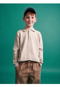 Reserved - Bawełniany sweter polo - beżowy. Typ kołnierza: polo. Kolor: beżowy. Materiał: bawełna