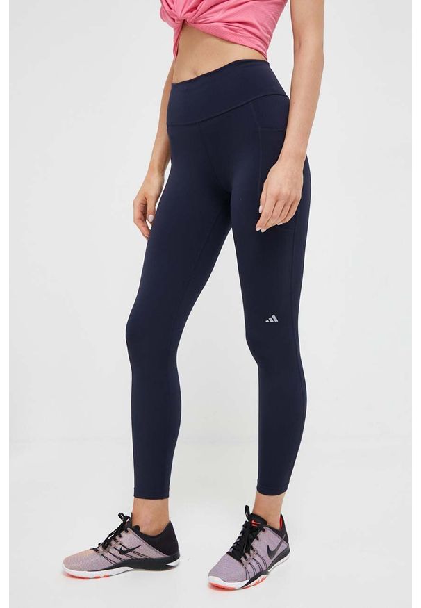 adidas Performance legginsy do biegania DailyRun kolor granatowy gładkie. Kolor: niebieski. Materiał: skóra, materiał. Wzór: gładki