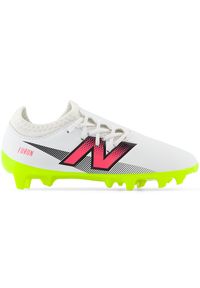 Korki dziecięce New Balance FURON V7+ DISPATCH JNR FG SJF3FH75 – białe. Kolor: biały. Materiał: materiał, syntetyk. Szerokość cholewki: normalna