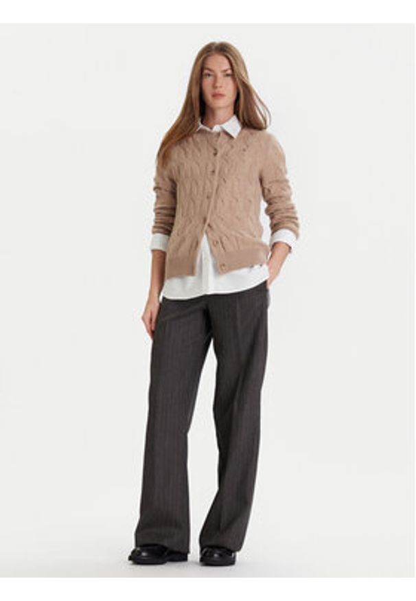 TOMMY HILFIGER - Tommy Hilfiger Kardigan WW0WW47463 Beżowy Regular Fit. Kolor: beżowy. Materiał: wełna