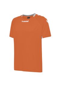Koszulka sportowa z krótkim rękawem dla dzieci Hummel Core Kids Team Jersey S/S. Kolor: pomarańczowy, wielokolorowy, żółty. Materiał: jersey. Długość rękawa: krótki rękaw. Długość: krótkie. Sport: piłka nożna