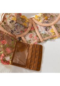 Intica - Komplet haftowanej bielizny z biustonoszem i majtkami tanga Dulina. Kolor: brązowy. Materiał: materiał. Wzór: haft #3